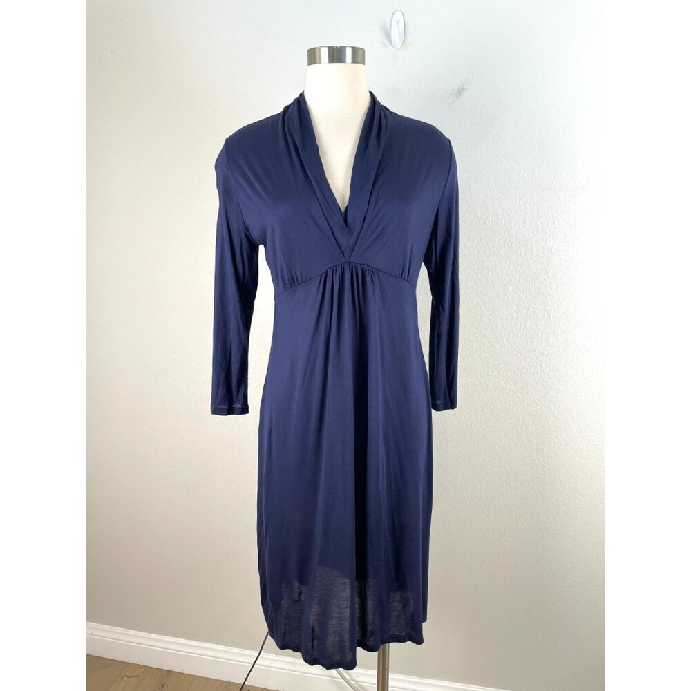 Lauren Ralph Lauren Dress Womens Medium Blue Modal Stretch Dress V Neck